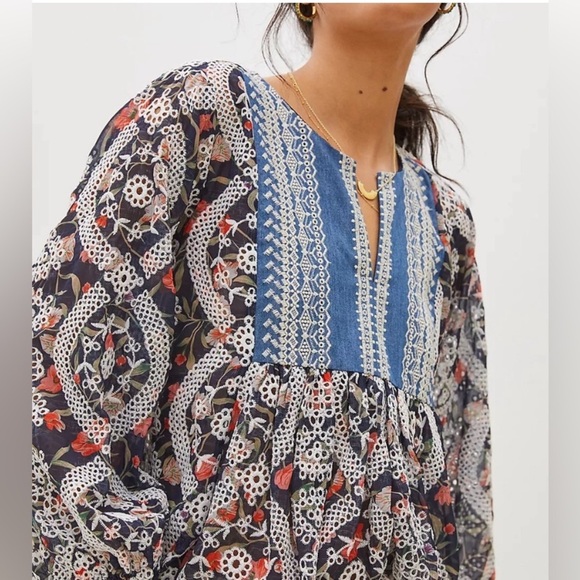Sachin + Babi Tops - Sachin & Babi Kalena Floral Boho Embroidered Blouse Size Small